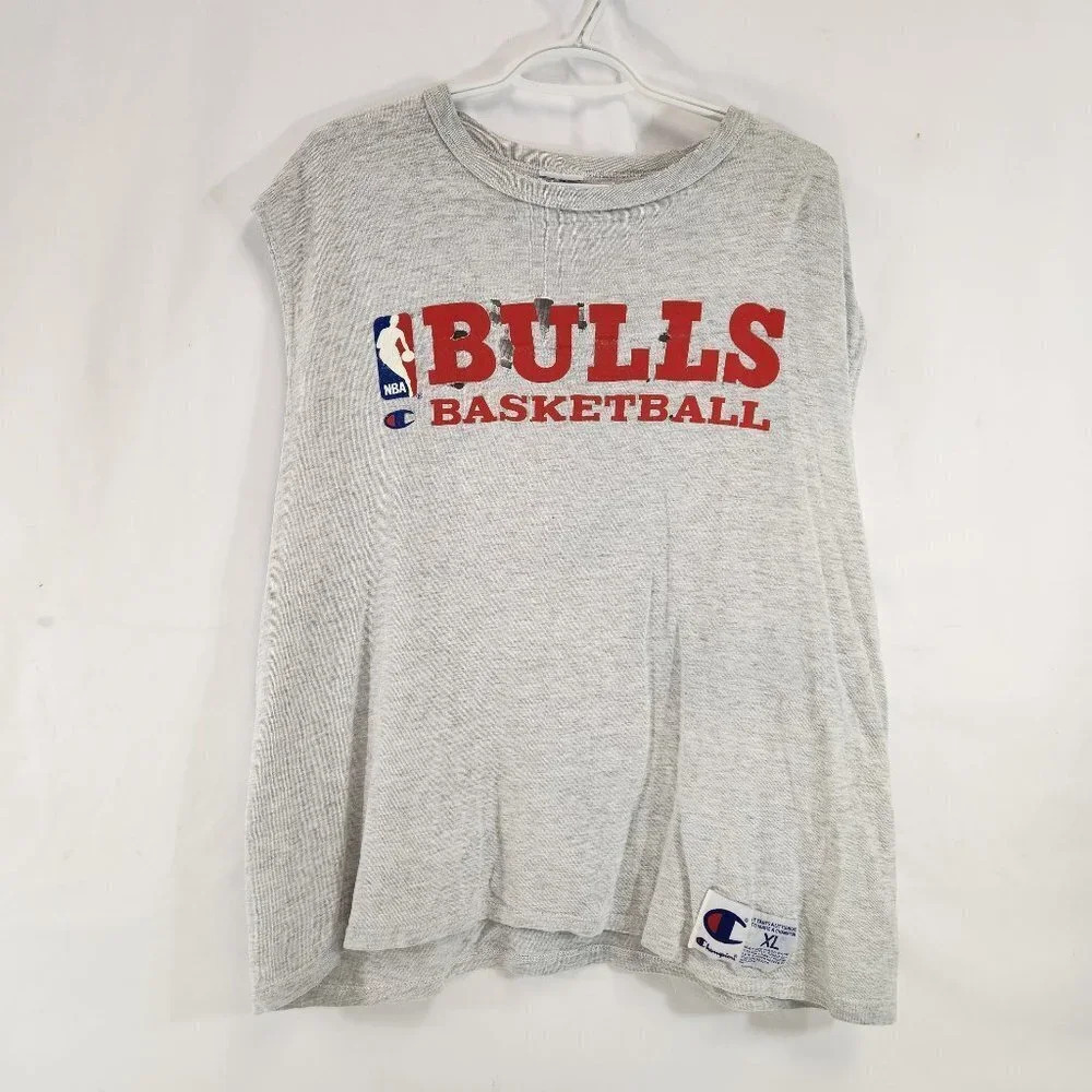 Champion 90s Chicago Bulls Sleeveless Shirt DISTRESSED Mens XL